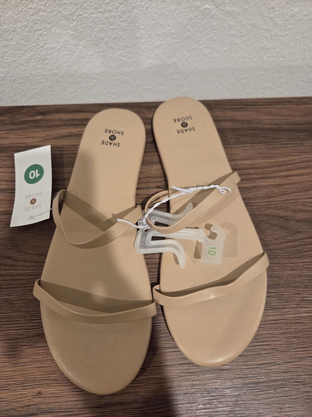 Shade & Shore Beige Double-Strap Slide Sandals